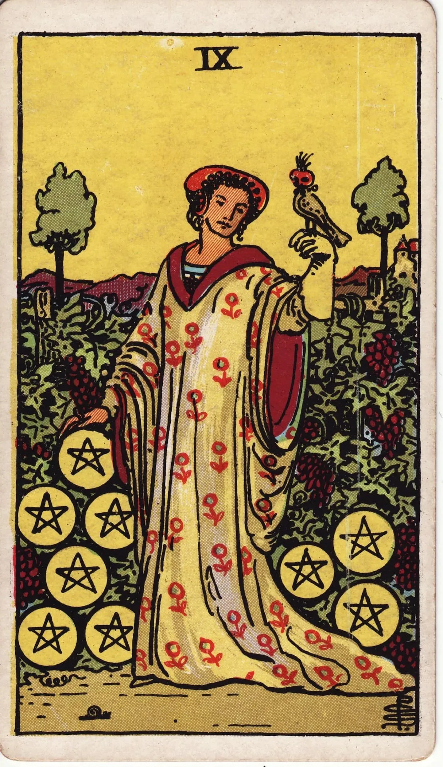 The Nine of Pentacles tarot card