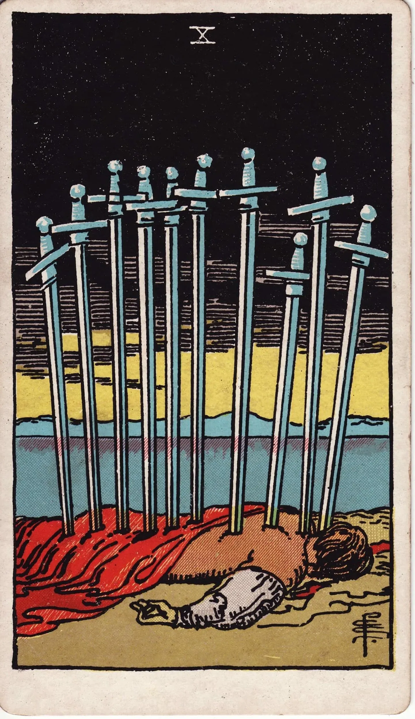 The Ten of Swords tarot card