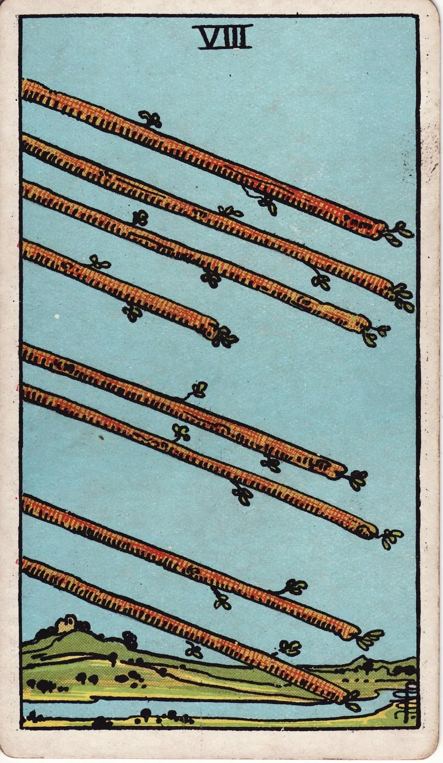 The Eight of Wands tarot card
